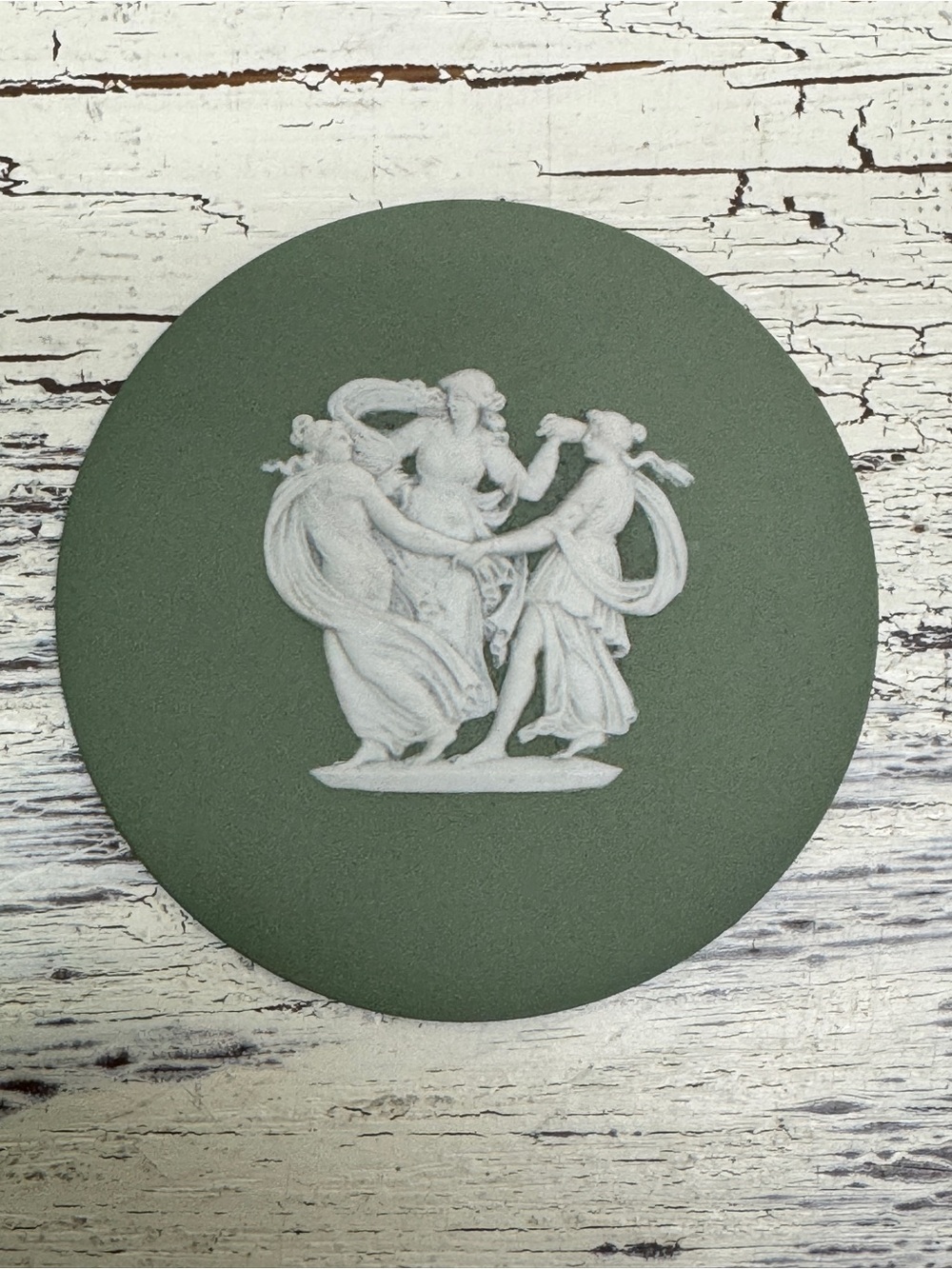 Green Wedgwood-Style Jasperware Puck Classical 3” Round